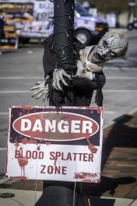 A greeter at the 2014 Zombie Walk.